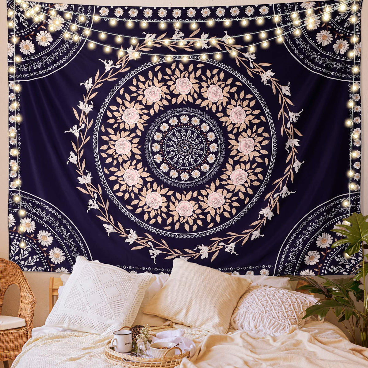 Mandala Tapestry Aesthetic (80"L x 60"W / Boho Tapestry-Navy Blue)