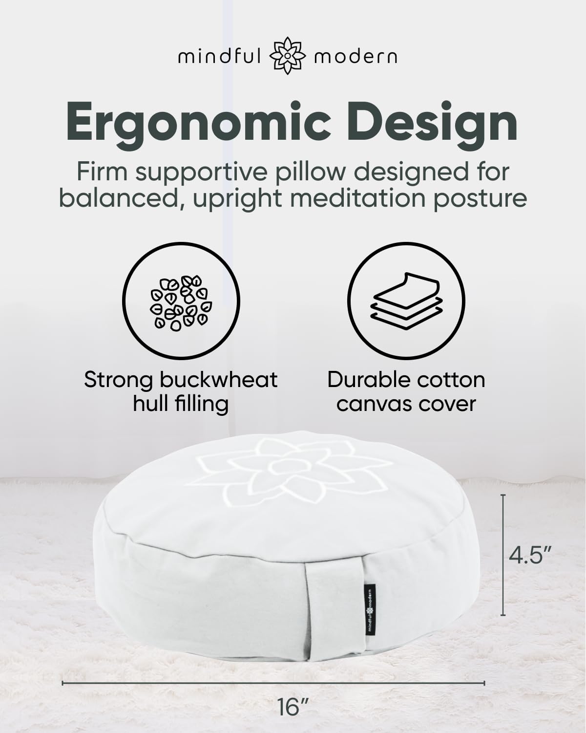 Mindful & Modern Large Meditation Cushion for Zafu Yoga (Round - White)