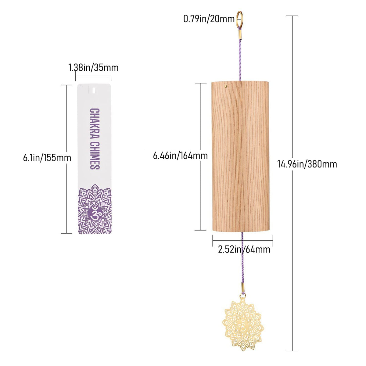 Chakra Chimes Natural Bamboo Wind Chimes Meditation Chord Windchime Wind Bell for Home Decoration Zen Mindfulness Crown Chakra (Crown)