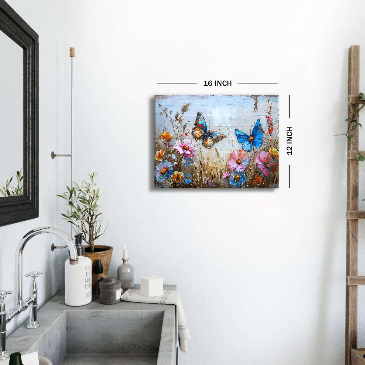 Vintage Butterfly Wall Art Bedroom Pictures Wall Decor Colorful Flowers Prints Paintings Butterflies Floral Life Poster Country Farmhouse Aesthetic Canvas Artwork for Living Room Home Decorations 12x16" (16"L x 12"W / Butterfly)