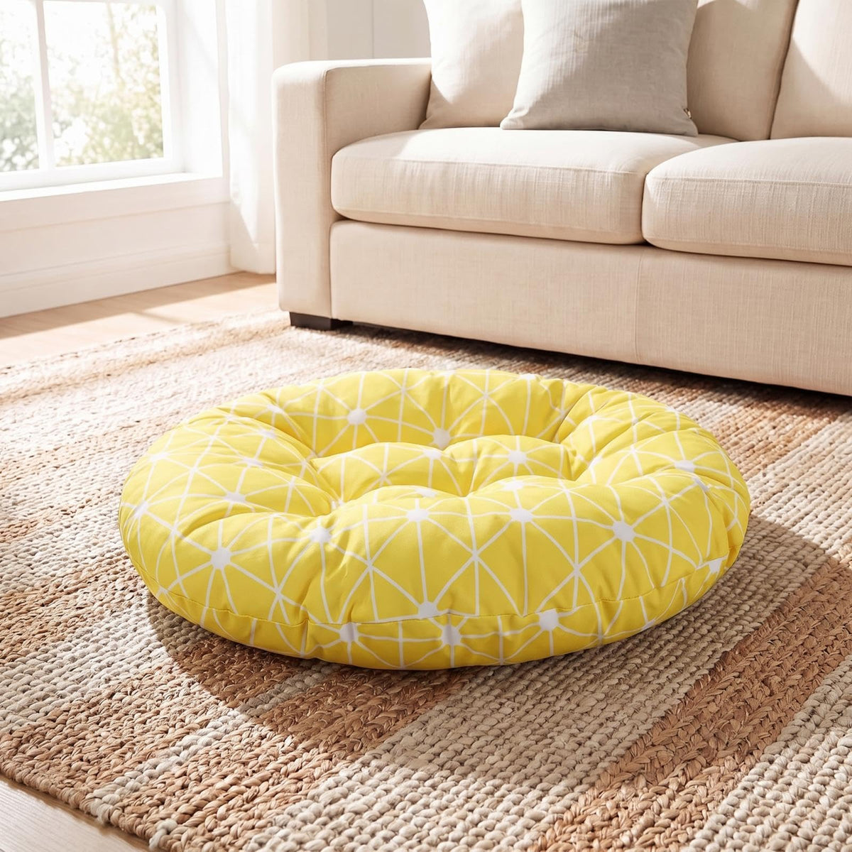 35" Large Yellow Floor Cushion Oversized Round Meditation Floor Pillow (Yellow / Classic)