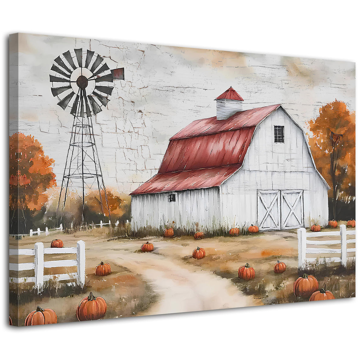 Large Fall Country Landscape Wall Art Farmhouse Barn Windmill Pictures Autumn Wall Decor for Living Room Kitchen Bedroom 32x48” (48"L x 32"W / Pumpkin4)
