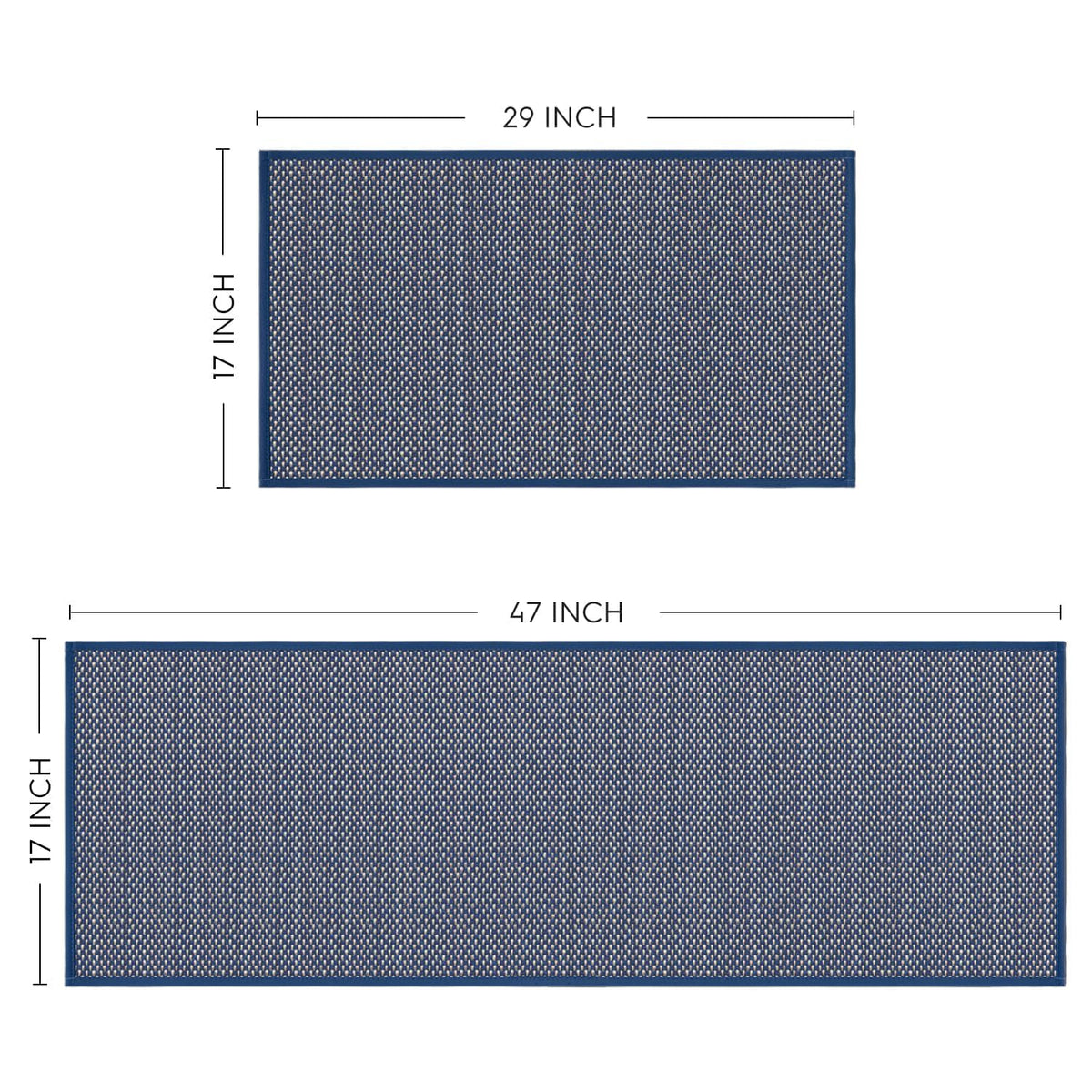 Non Slip Blue Kitchen Rugs and Mats Set of 2 (17" x 29" /17" x 47" / Blue)
