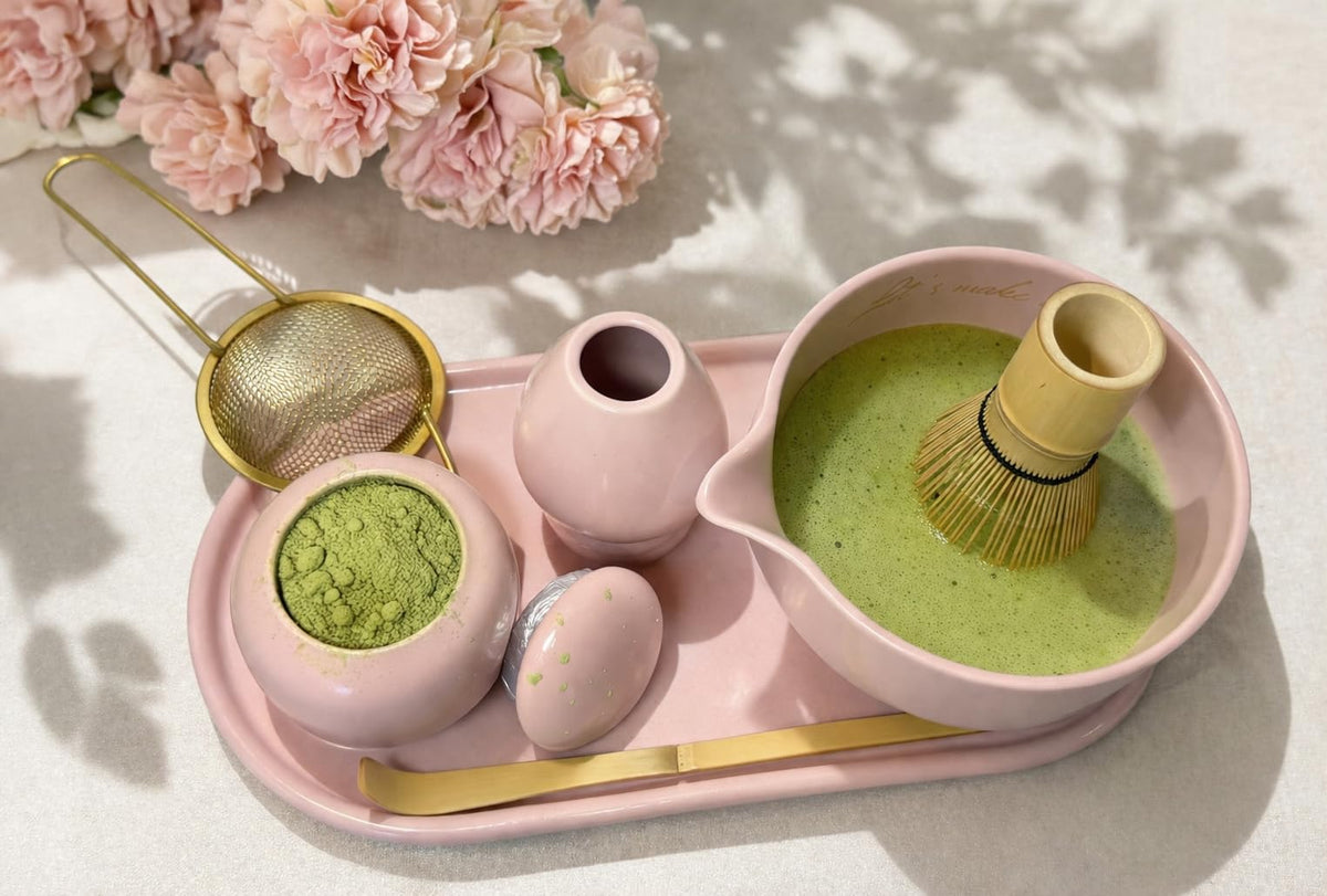 Blush Pink 7 Piece Matcha Tea Set with Bowl & Bamboo Whisk (Blush Pink)
