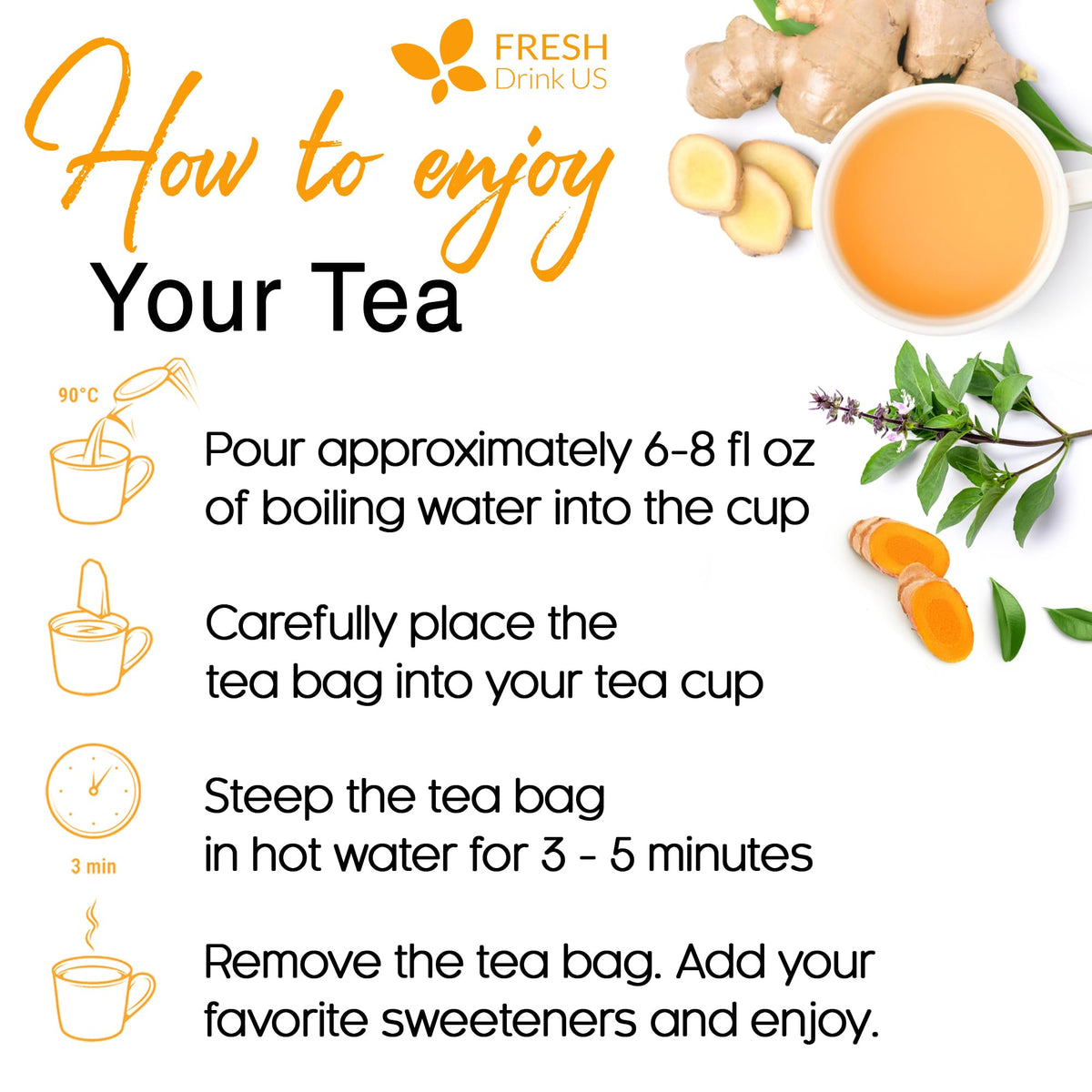 Premium 55 Tulsi Turmeric Ginger Tea Bags (55 Count)