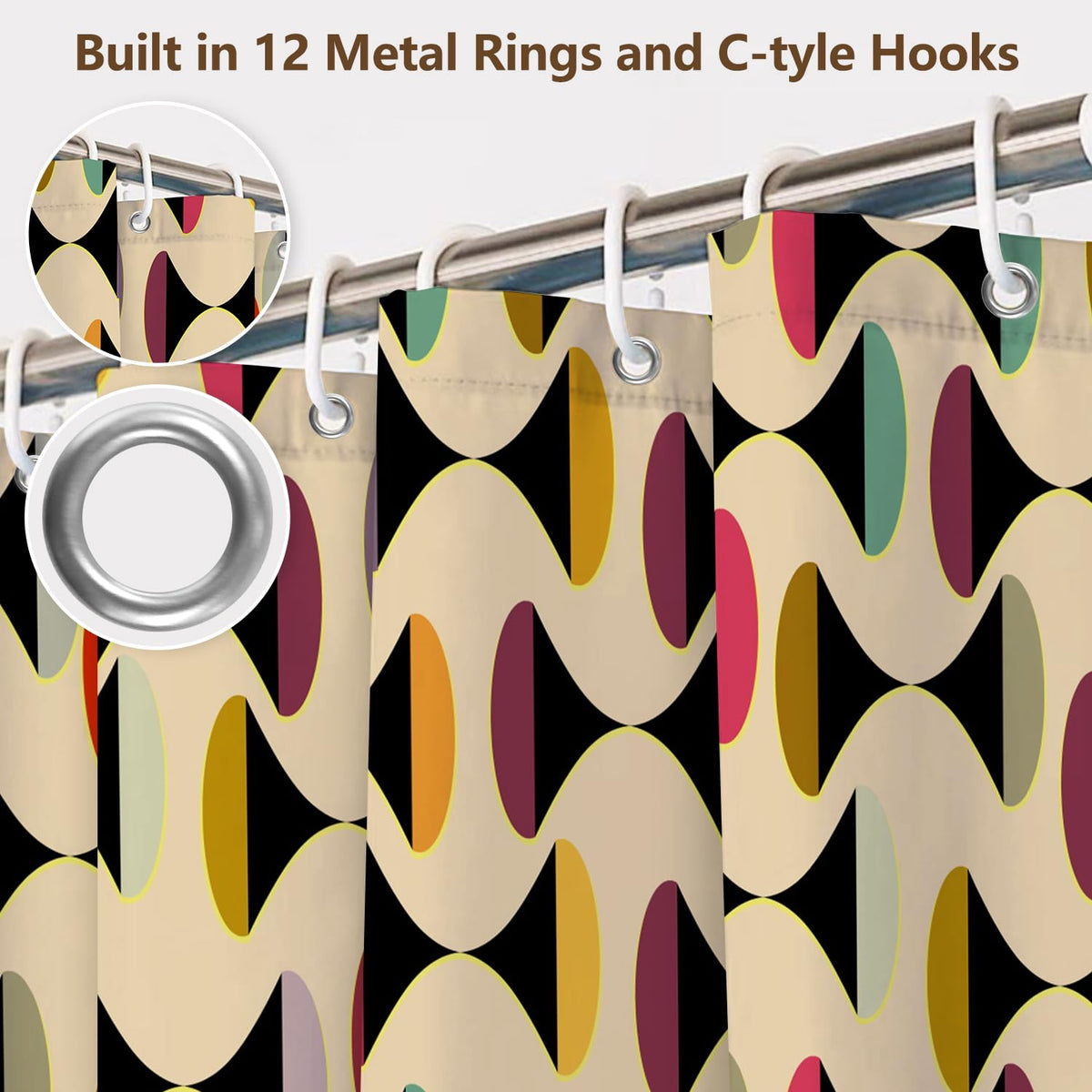 Retro Geometric Shower Curtain 71x74 Inch (Mcm Geometric)