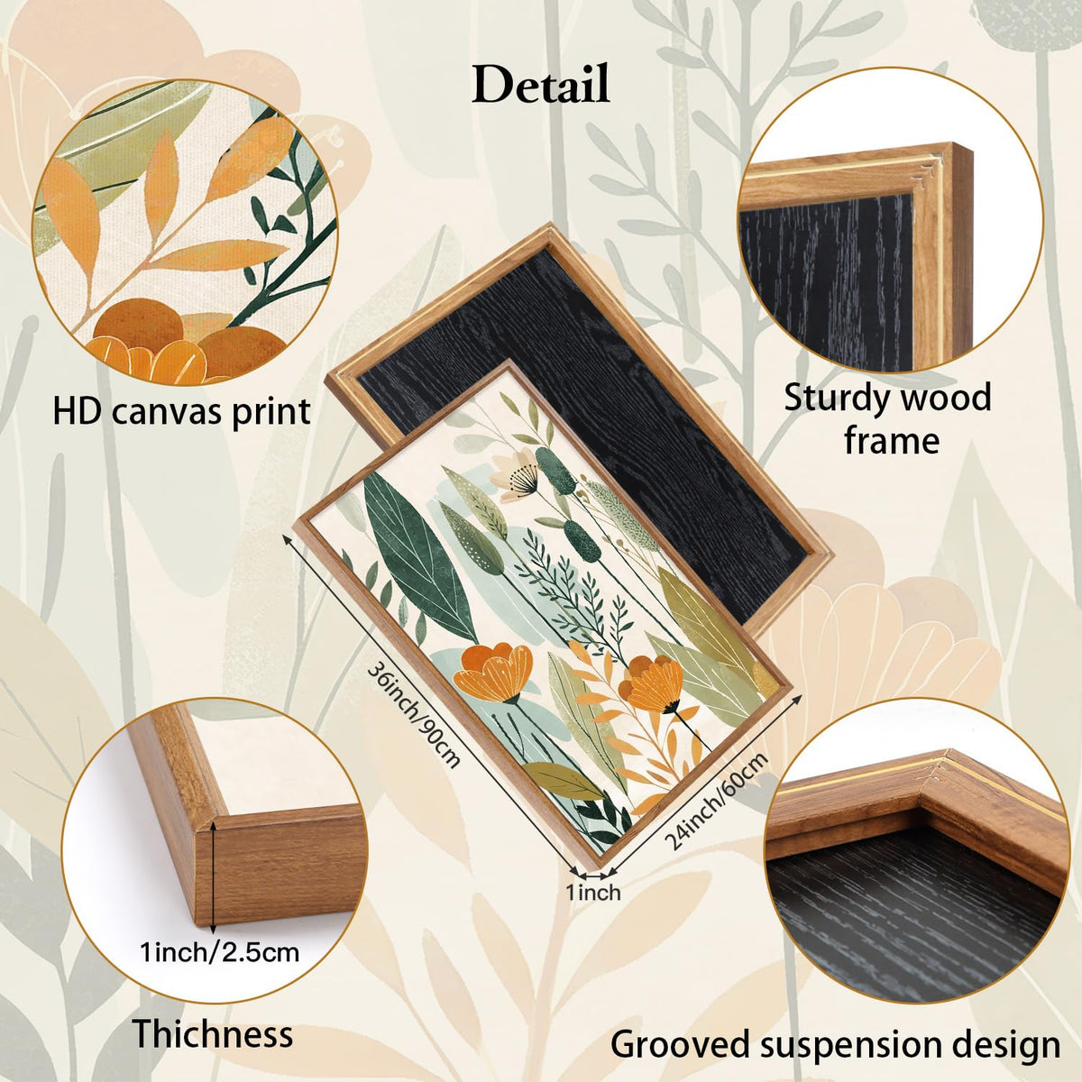 Framed Boho Floral Botanical Wall Art Wildflower Poster 24”x36” x3 (Boho floral / 24"L x 36"W)