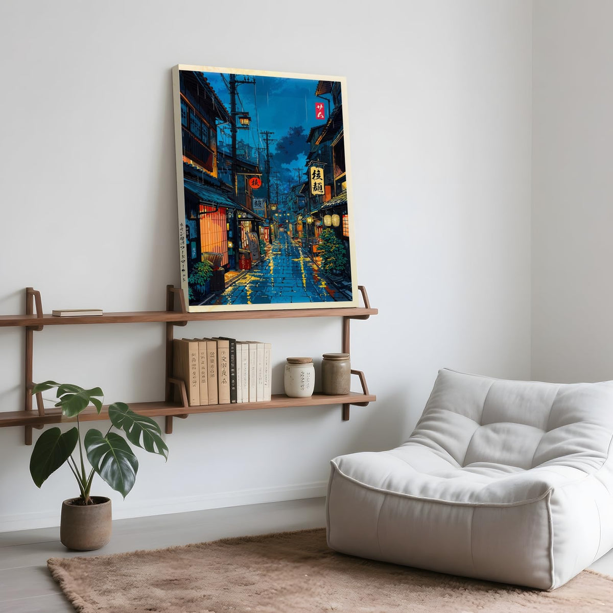 Japanese Tokyo Tea House Wall Art Poster Kyoto Night Street Art Canvas Print Retro Japan Illustration Decor Vintage Urban Street Scene for Bedroom Living Room Aesthetic 24x36inch Wrap (24"L x 36"W / style-1 Wrap-around Frame)