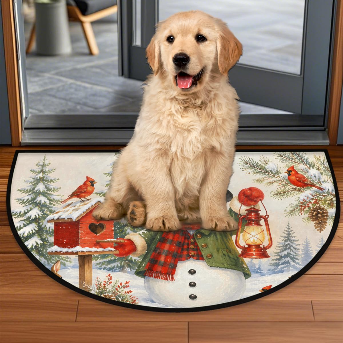 Christmas Half Round Door Mat Semi Circle Rug Half Moon Doormat (A:z-10)