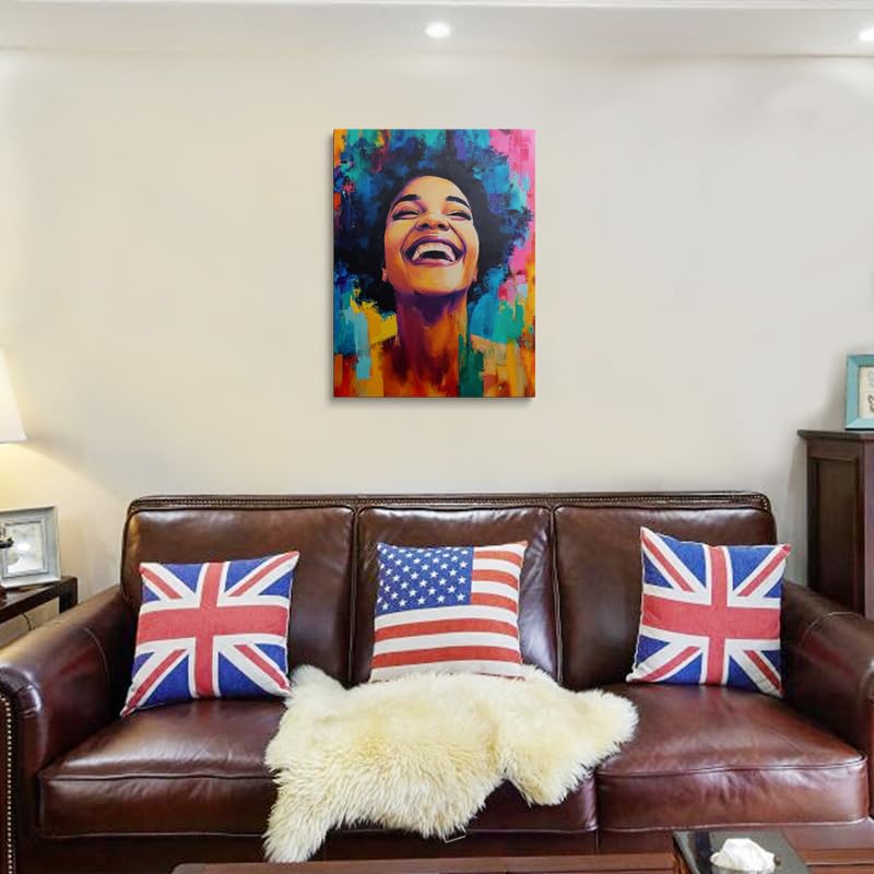 Joyful African American Women Wall Art Fashion Black Girl colorful Graffiti Portrait Canvas Pictures Poster for Living Room Bedroom Home Office Framed Inspirational Gift for Women 12"x16" (Black girl / 16"L x 12"W)