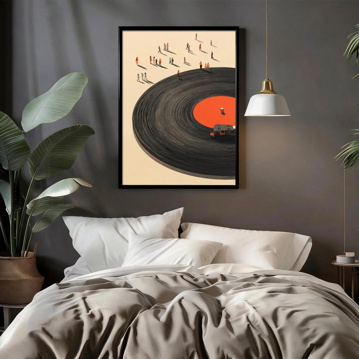 Black Framed Vinyl Record Canvas Wall Art Vintage Music Poster Print (Vintage Vinyl Record / 24"L x 16"W)