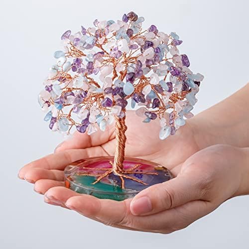 7 Chakra Healing Crystals Stones Tree (Purple_pink_blue)