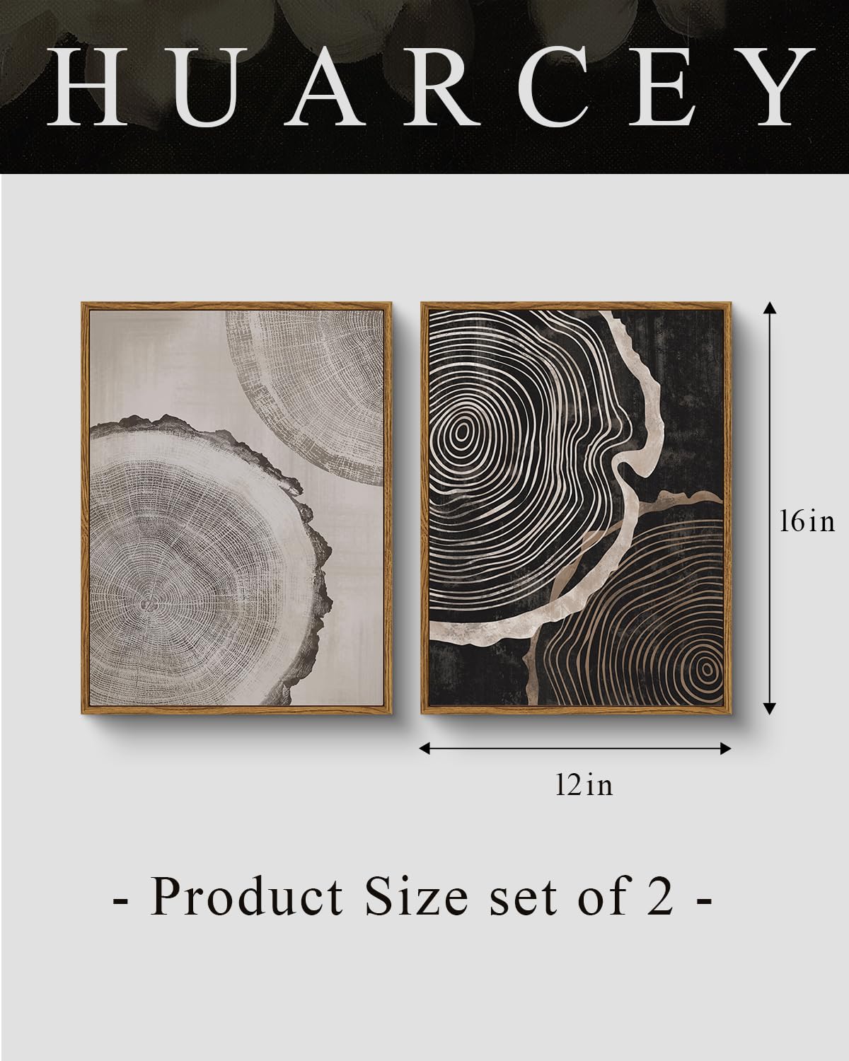 Framed Canvas Art Print Set 2PCS Wood Tree Ring Spiral Wall Art (Growth Ring / 12"x16"x2)
