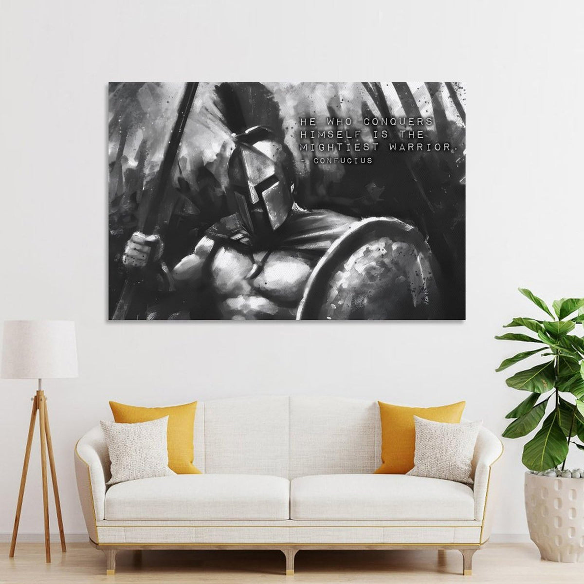 He Who Conquers Himself Confucius Quote Canvas Printing Wall Art Prints Wall Decor Posters Black White Spartan Warrior Motivational Decor for Living Room Bedroom Office Nordic 08x12inch (style / 08x12inch(20x30cm) Unframe)