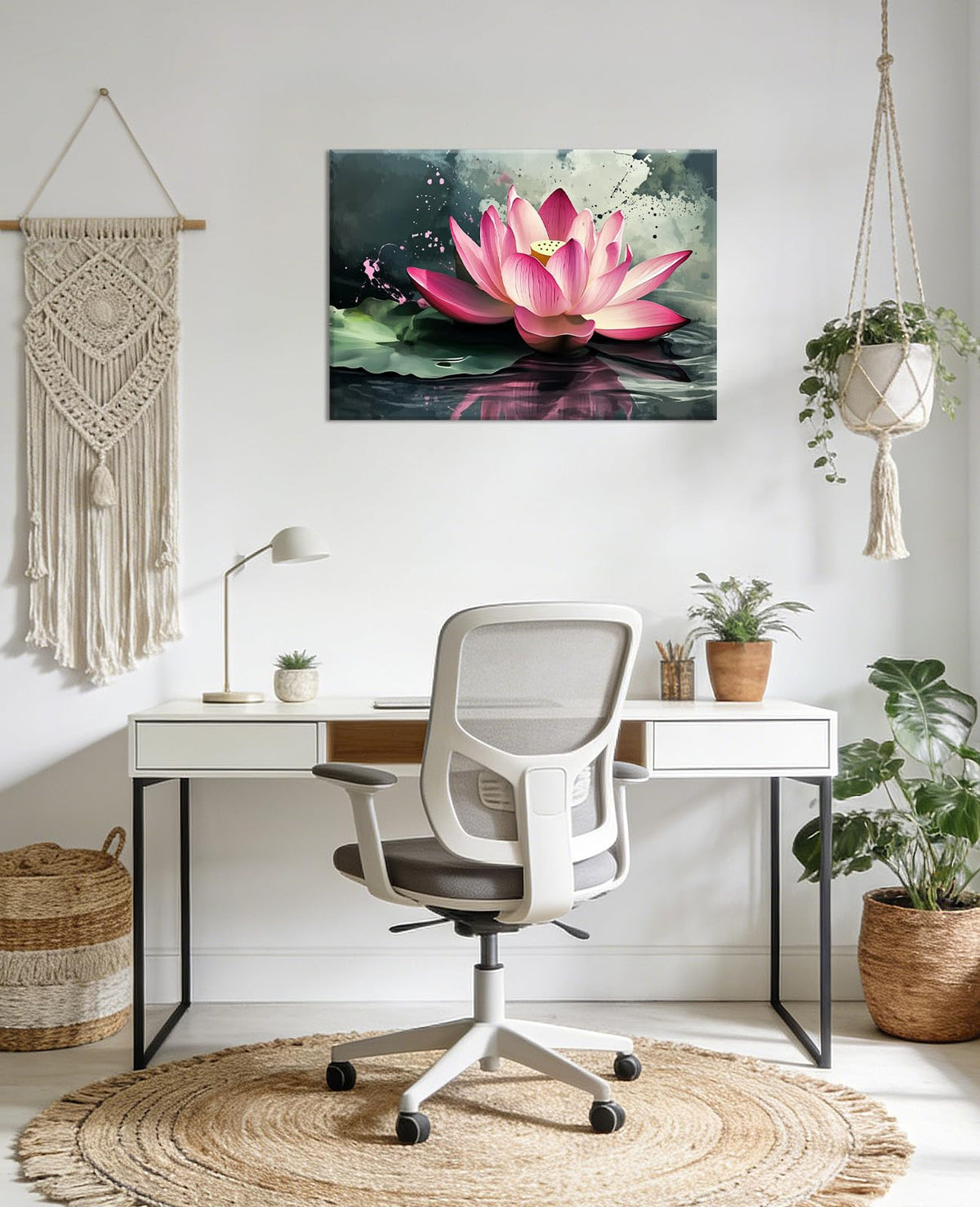Lotus Wall Art Pink Water Lily Picture Canvas Prints Flower Painting Zen Artwork Bathroom Living Room Home Office Decor Framed (36"L x 24"W / Pink)