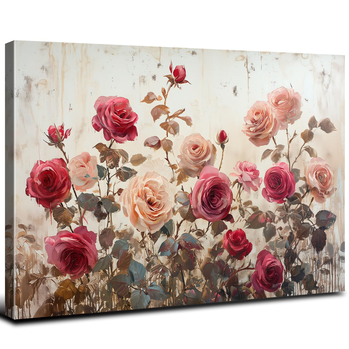 Pink Rose Wall Art for Living Room Decor Vintage Roses Flowers Wall Decor Retro Floral Canvas Prints Pictures Rustic Farmhouse Flower Paintings Artwork for Bedroom Bathroom Home Decorations 32x48" (48"L x 32"W / Pink Rose)