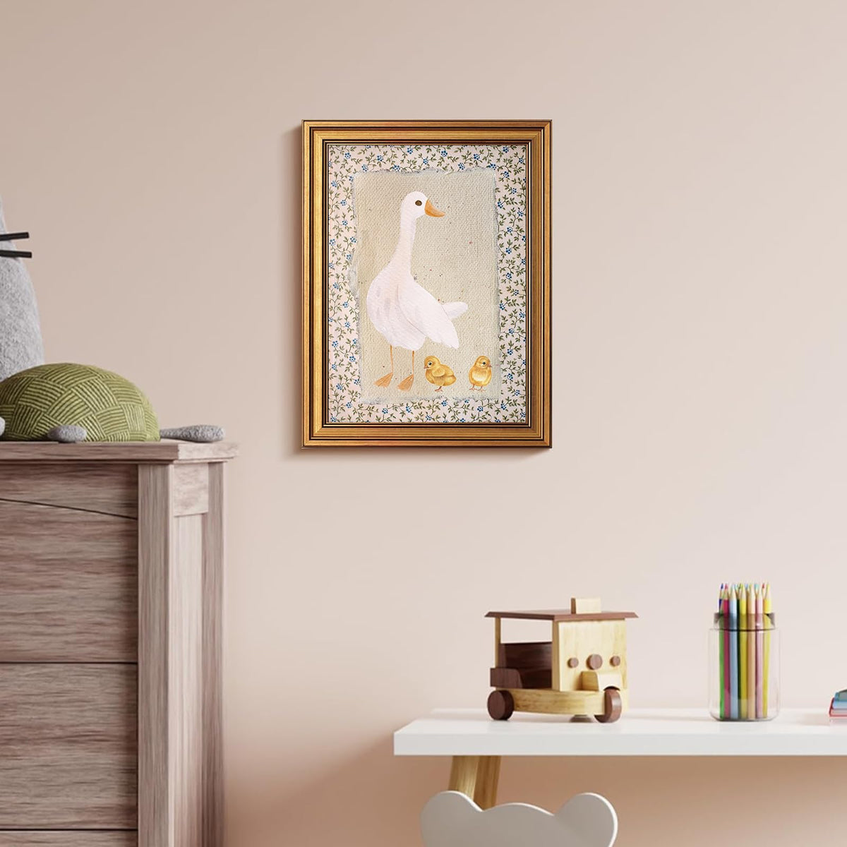 Vintage Duck Gold Framed Wall Art Mother Duck Wall Decor 8x10 inch (Mother Duck / 8"L x 10"W)