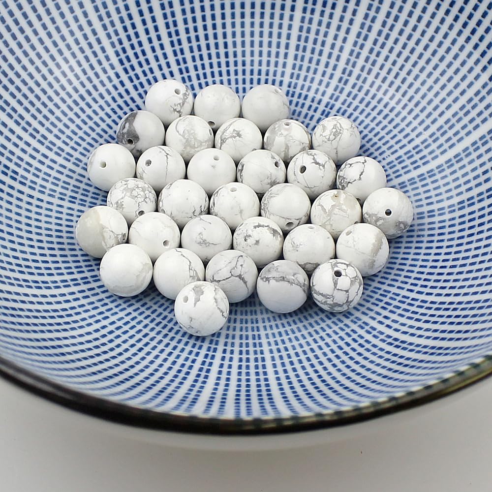 AAAA Natural Stone Beads White Howlite Turquoise Round Loose Beads for Jewelry Making 15" (White Howlite / 10mm)