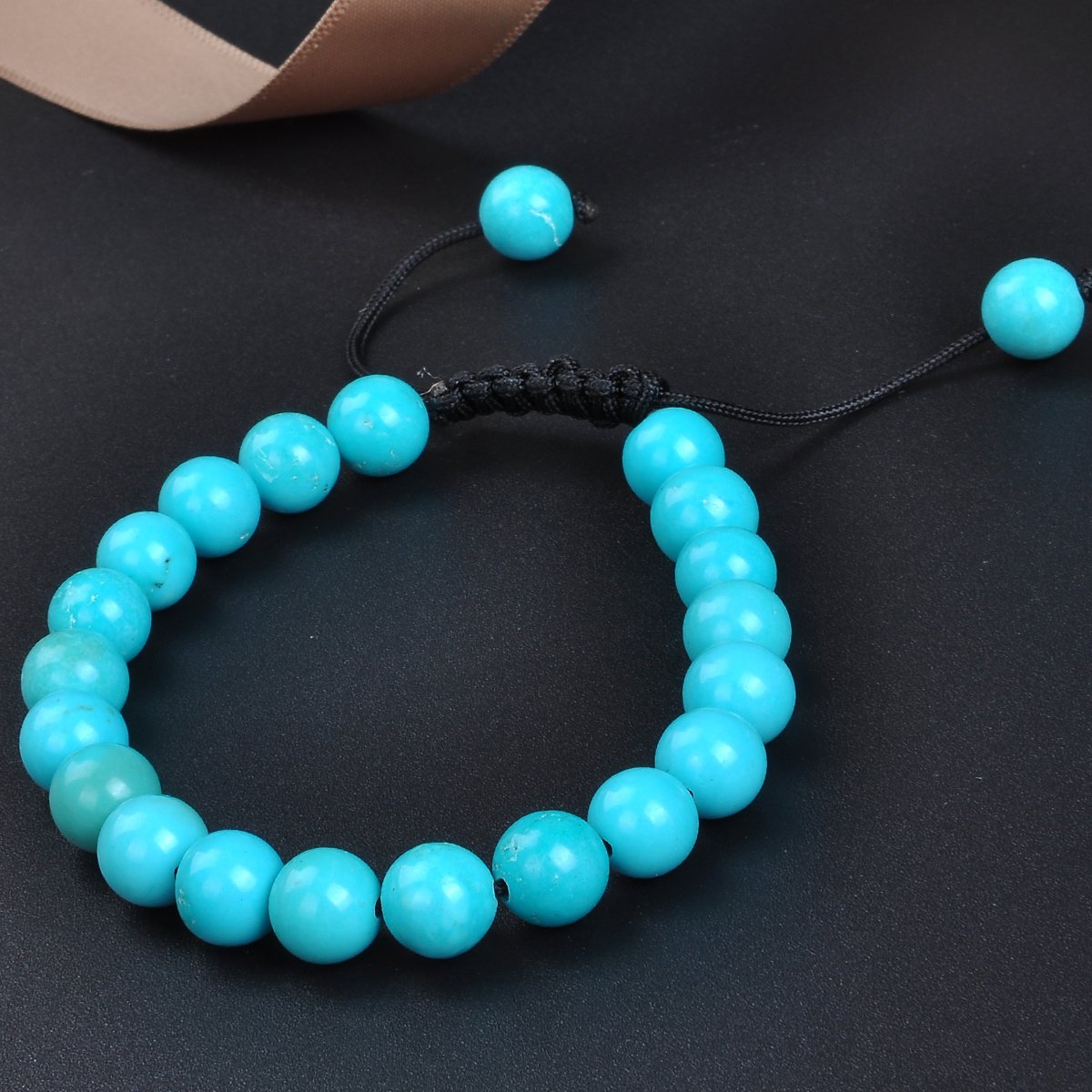 Natural Healing Power Gemstone Crystal Beads Unisex Adjustable Macrame Bracelets 6mm (Blue Turquoise / 6mm)