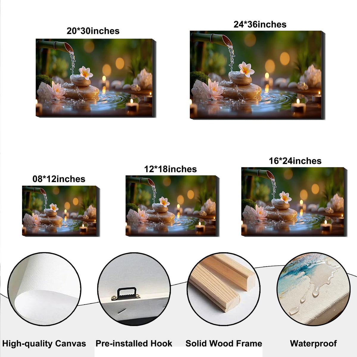 Framed Spa Canvas Wall Art for Bathroom Decor (Pictures14 / 12"L x 8"W)