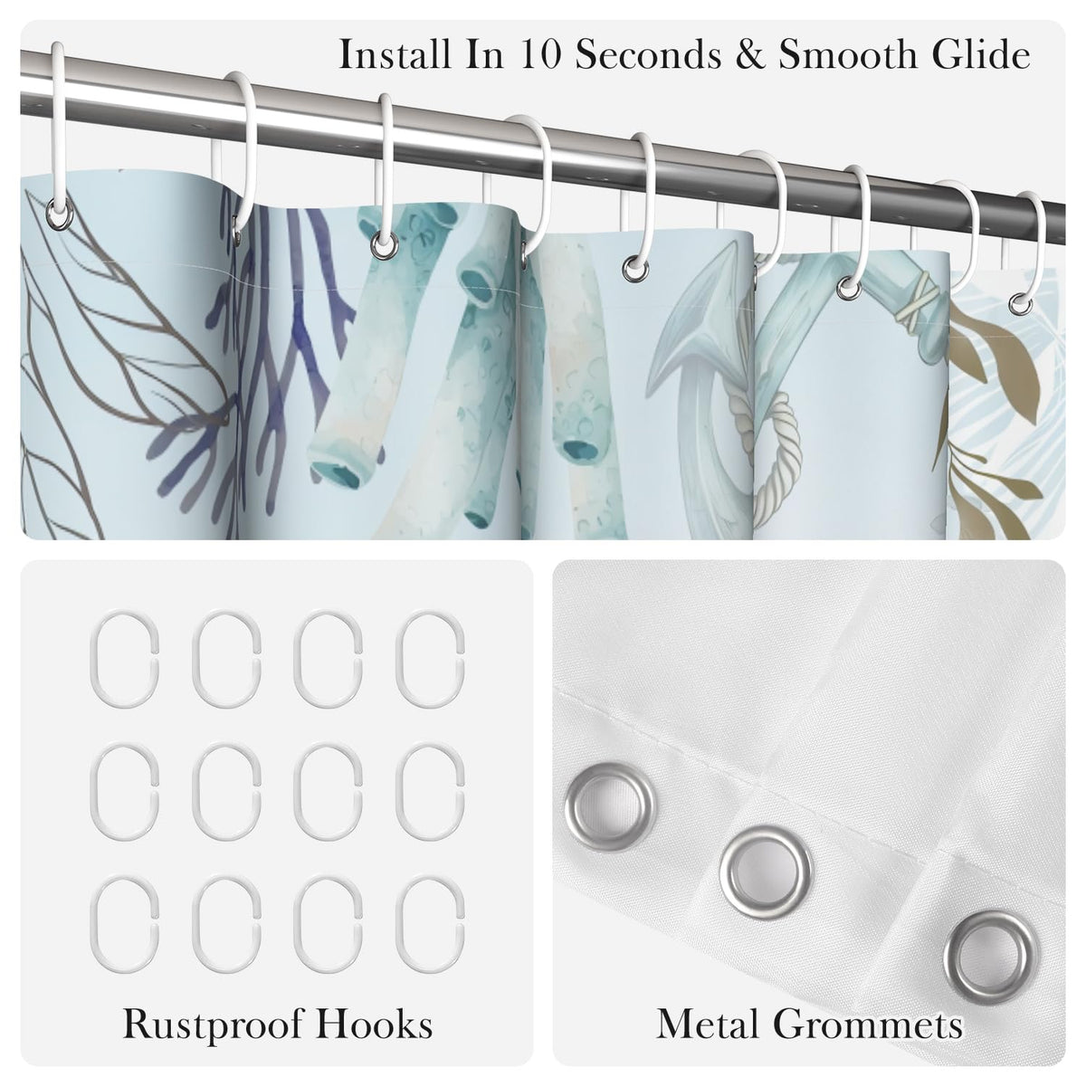 Extra Long Sea Turtle Shower Curtain with Hooks (Sea Turtle / 72"W x 78"L (Pack of 1))