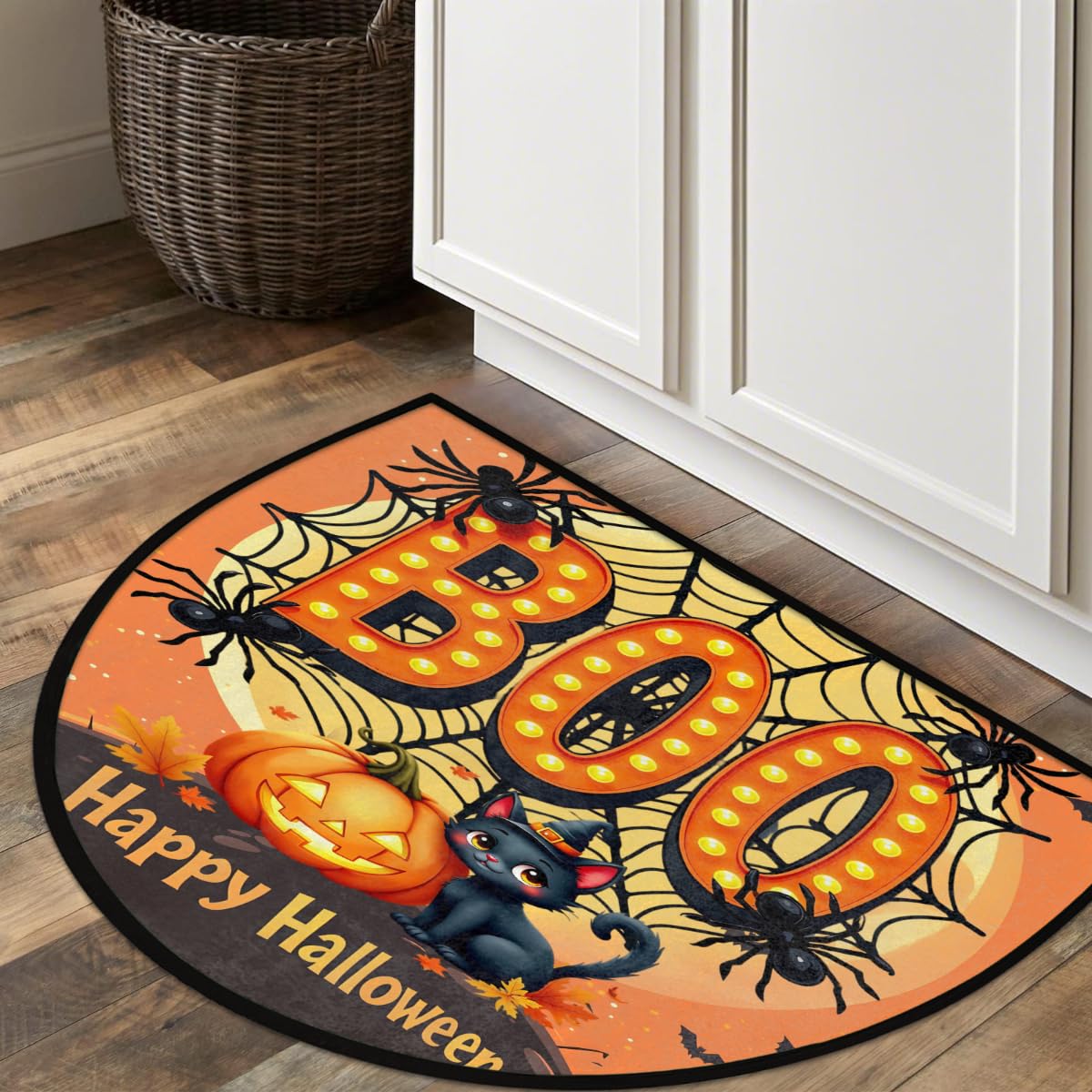 Half Round Door Mat Halloween Cat Spider Pumpkin Non (F 02)