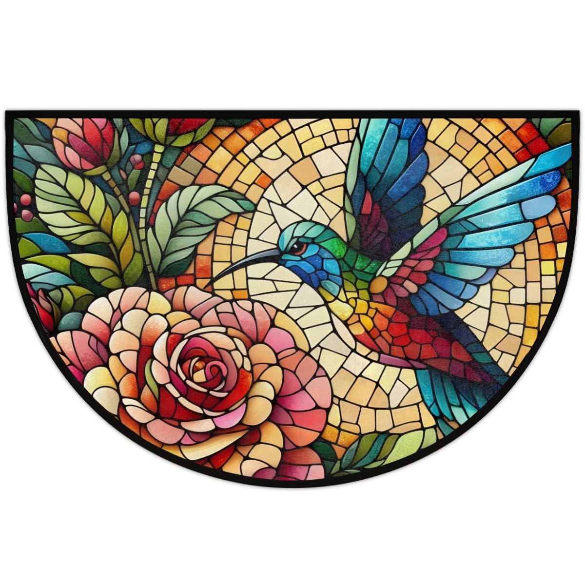 Hummingbird Half Round Doormat Non Slip Semi Circle Rug Outdoor Mat (B 018)