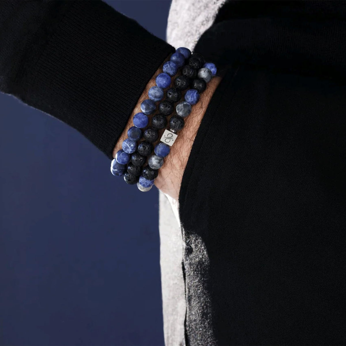 Tiger Eye Bracelet For Men 8MM Natural Stone Beads Bracelet Set Stretch Lava Rock Bracelets Adjustable Black Crystal Beaded Bracelet for Men Women Gifts (3,lava rock,tiger eye,blue)