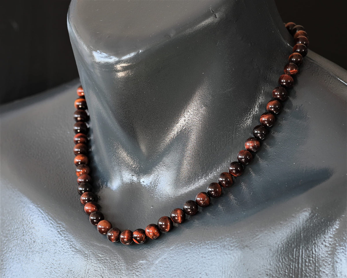 Natural Red Tiger Eye Beaded Choker Necklace (Red Tiger Eye / 18 Inches)