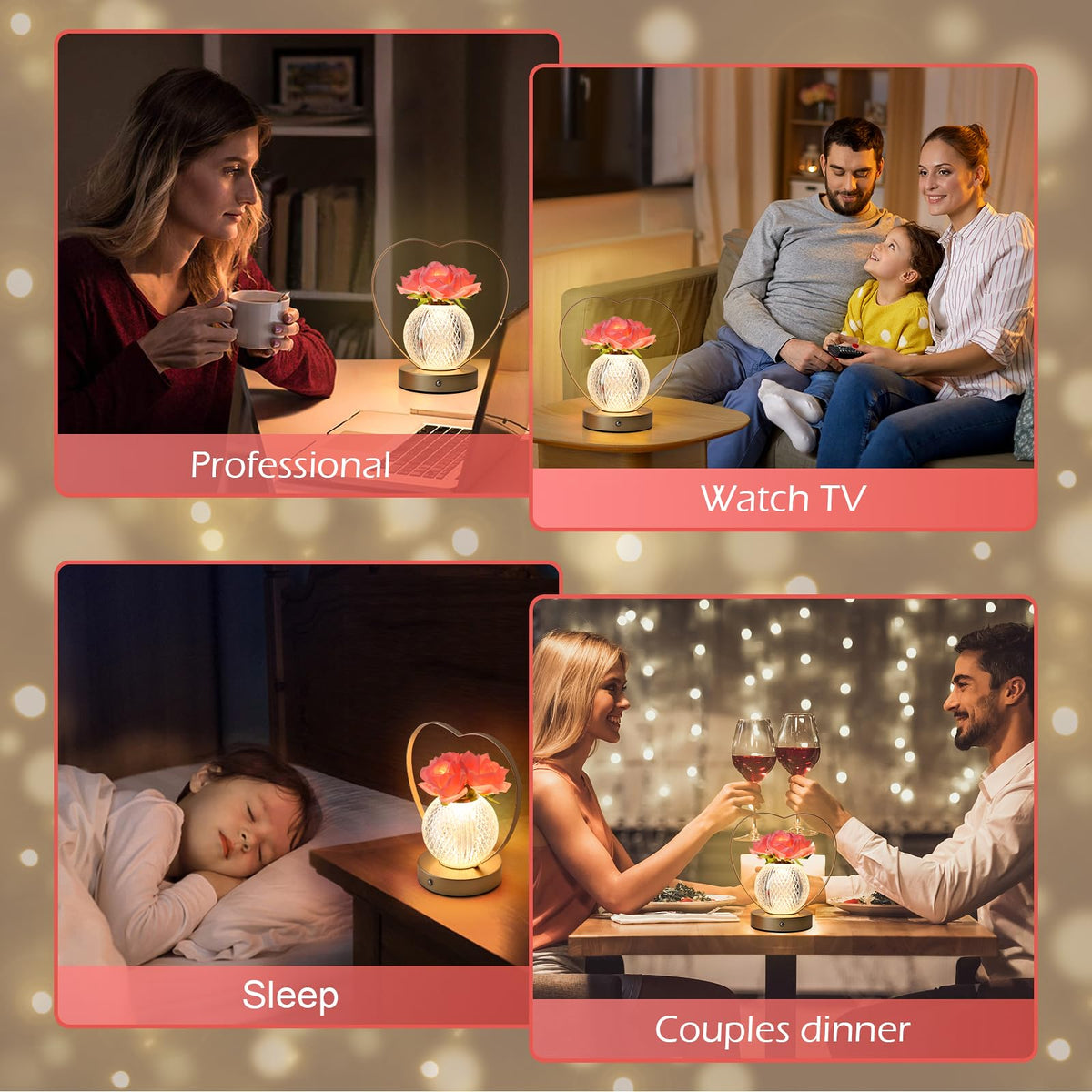 Women Gifts Rose Flower Lamp Cordless LED Touch Lamp Decor Gift (Roses Flower Lamp)