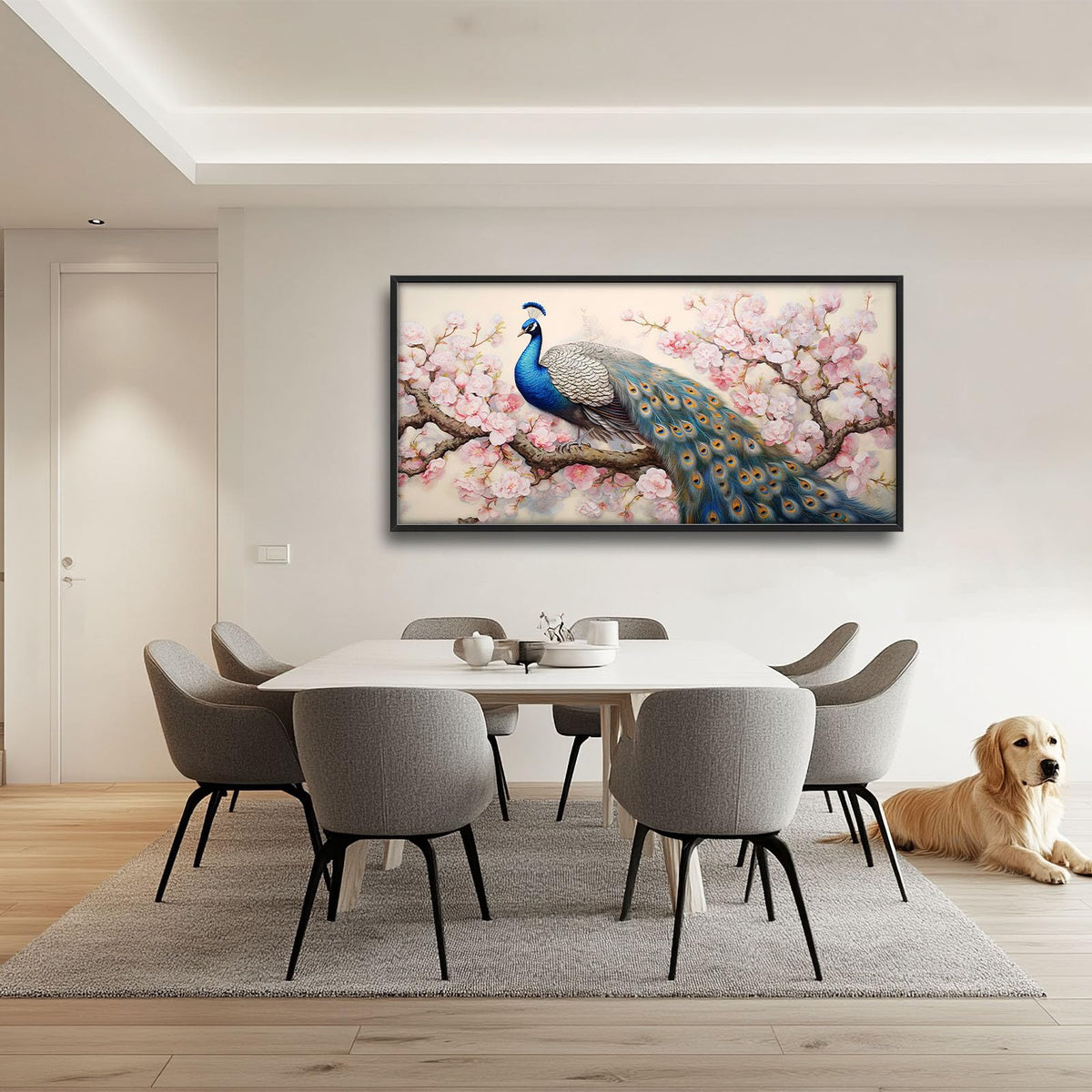 Peacock Large Wall Art Elegant Peacock Pictures Wall Decor Pink Flower Tree Canvas Print Painting Artwork for Bathroom Living Room Bedroom 60L x 30W (Peacock / 60"L x 30"W)