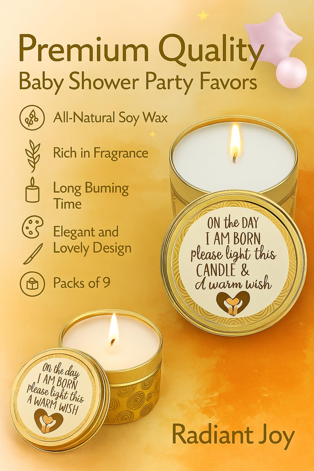 Baby Shower Candle Favors Gift Set (Gold-Bronze-1-9pk)