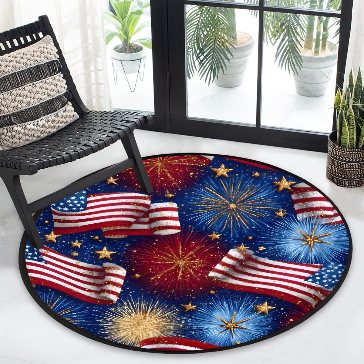 3 Ft American Flag Round Rug Circle Area Rugs Circular Door Mat for Indoor (Color32 / 3' (Round))