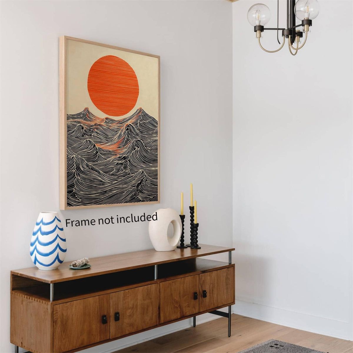 Abstract Japanese Style Artwork Sun and Waves Canvas Wall Art Modern Minimalist Ocean Poster Asian Home Decor Print Painting 24x36in Unframed for Japanese Living Room Bedroom Office (Unframed / Japanese Painting / 36"L x 24"W)
