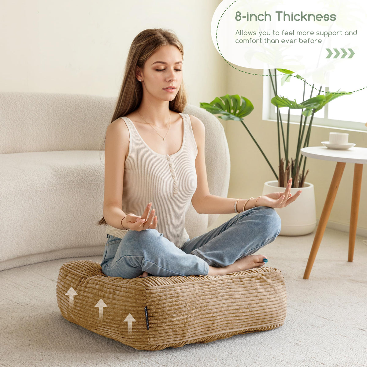 8" Extra Thick Floor Pillow Cushion for Adults (Square Coffee / 8" Thick(Pack of 1))