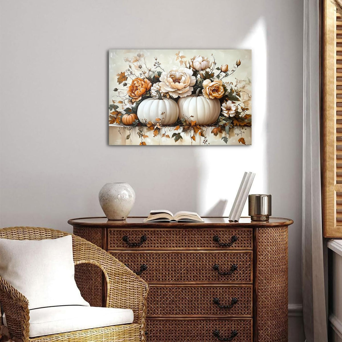 Retro Pumpkin Decor Fall Canvas Wall Art for Living Room Bedroom Autumn Decorations for Home Rustic Flowers Picture Prints Still Life Floral Leaves Painting Thanksgivings Gifts Artwork Poster 16x24” (24"L x 16"W / Pumpkin3)