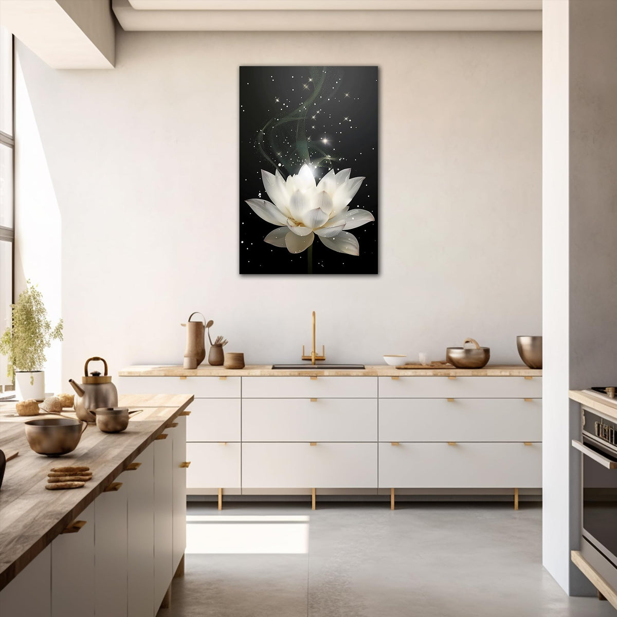 Zen Wall Art White Lotus Flower Canvas Art Print for Spa Bathroom Decor (Zen Stones Canvas Frame-05 / 48"L x 32"W)