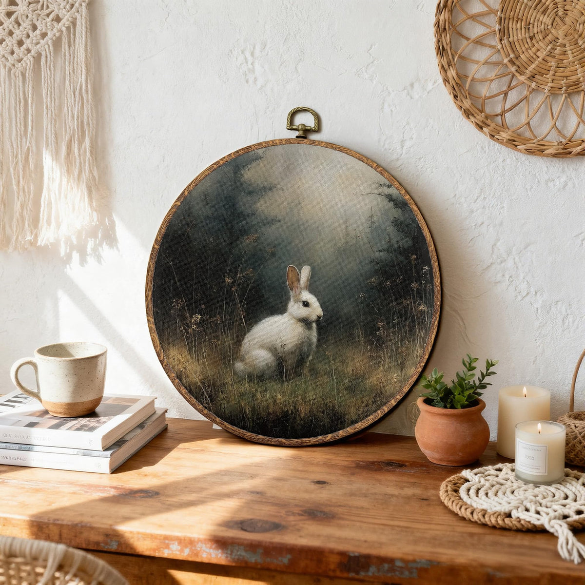 Vintage Farmhouse Bunny Round Wall Art (12Child)