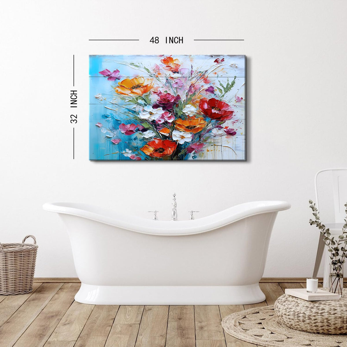 Extra Large Floral Canvas Wall Art for Living Room Poppy Flowers Painting Rustic Colorful Wildflowers Wall Decor Farmhouse Prints Vintage Nature Artwork Framed Kitchen Bedroom Home Decoration 32x48" (48"L x 32"W / Colorful Floral)
