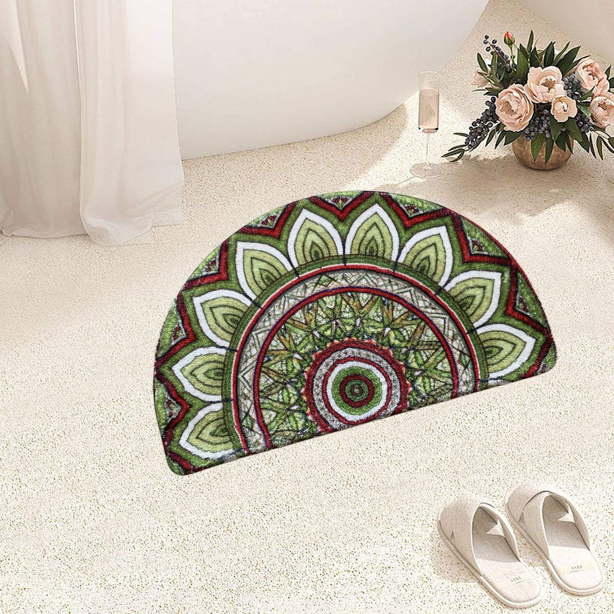 Mandala Semi Circle Doormat Bathroom Non (Green)