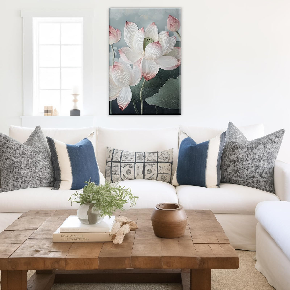 Lotus Canvas Wall Art White Pink Lotus Flower Picture Print Zen Wall Decor Spa Painting Spiritual Artwork For Meditation Room Decor Framed (Artwork-2 / 24"L x 16"W)