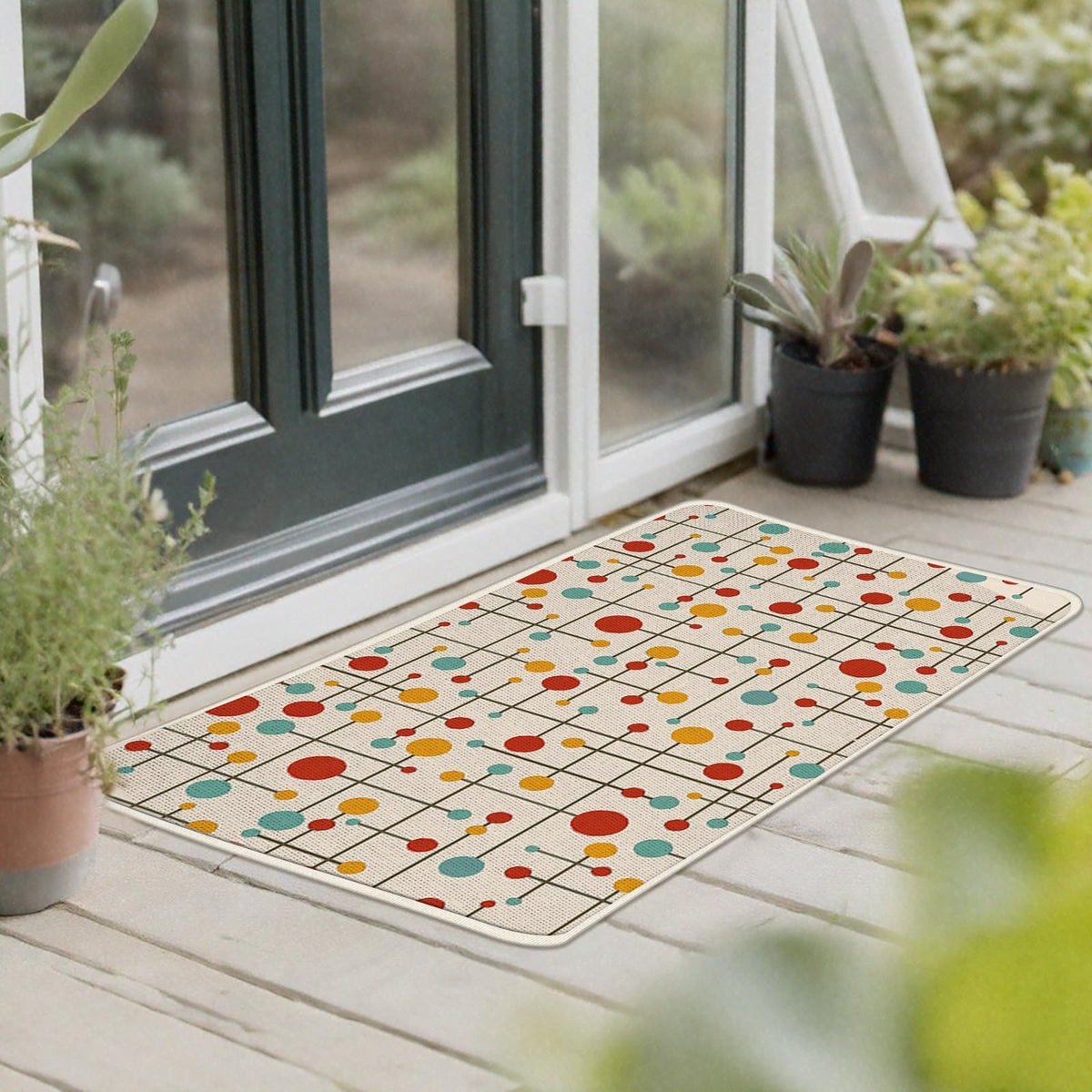 Mid Century Modern Retro Atomic Kitchen Rugs Set of 2 (Colorful Geometric)