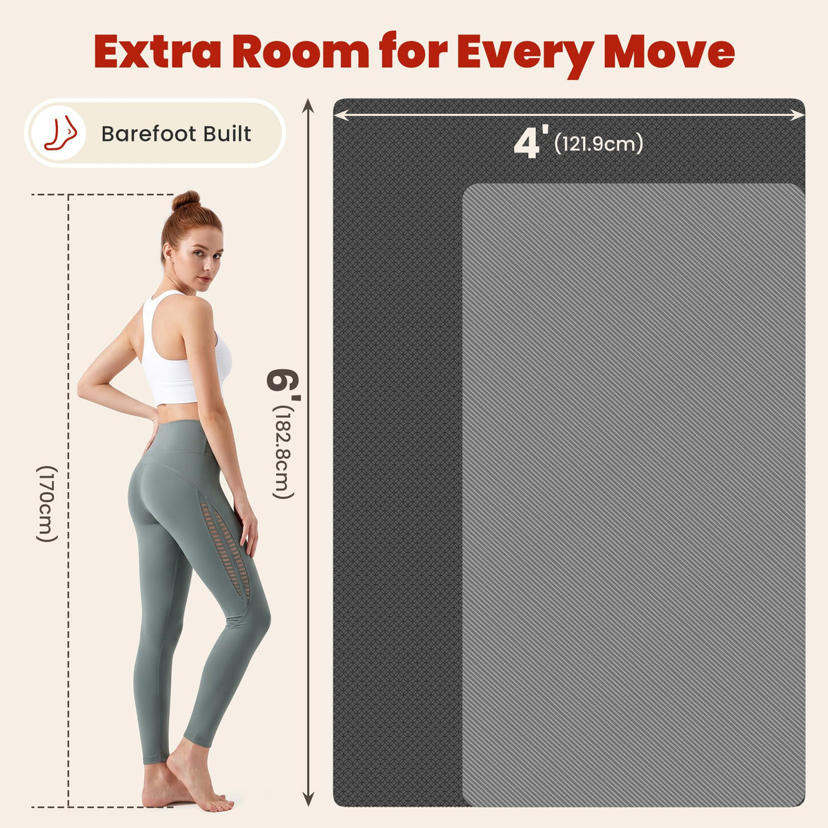 Extra Large Yoga Mat (72" X 48" X 0.35" Black)