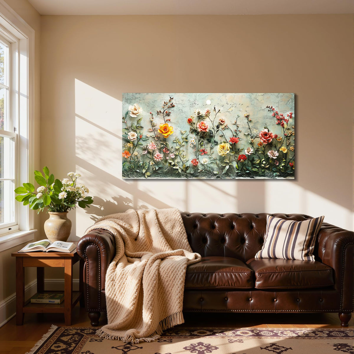 Rose Flower Large Wall Art Country Floral Botanical Decor Green (Rose Manor / 40"L x 20"W)