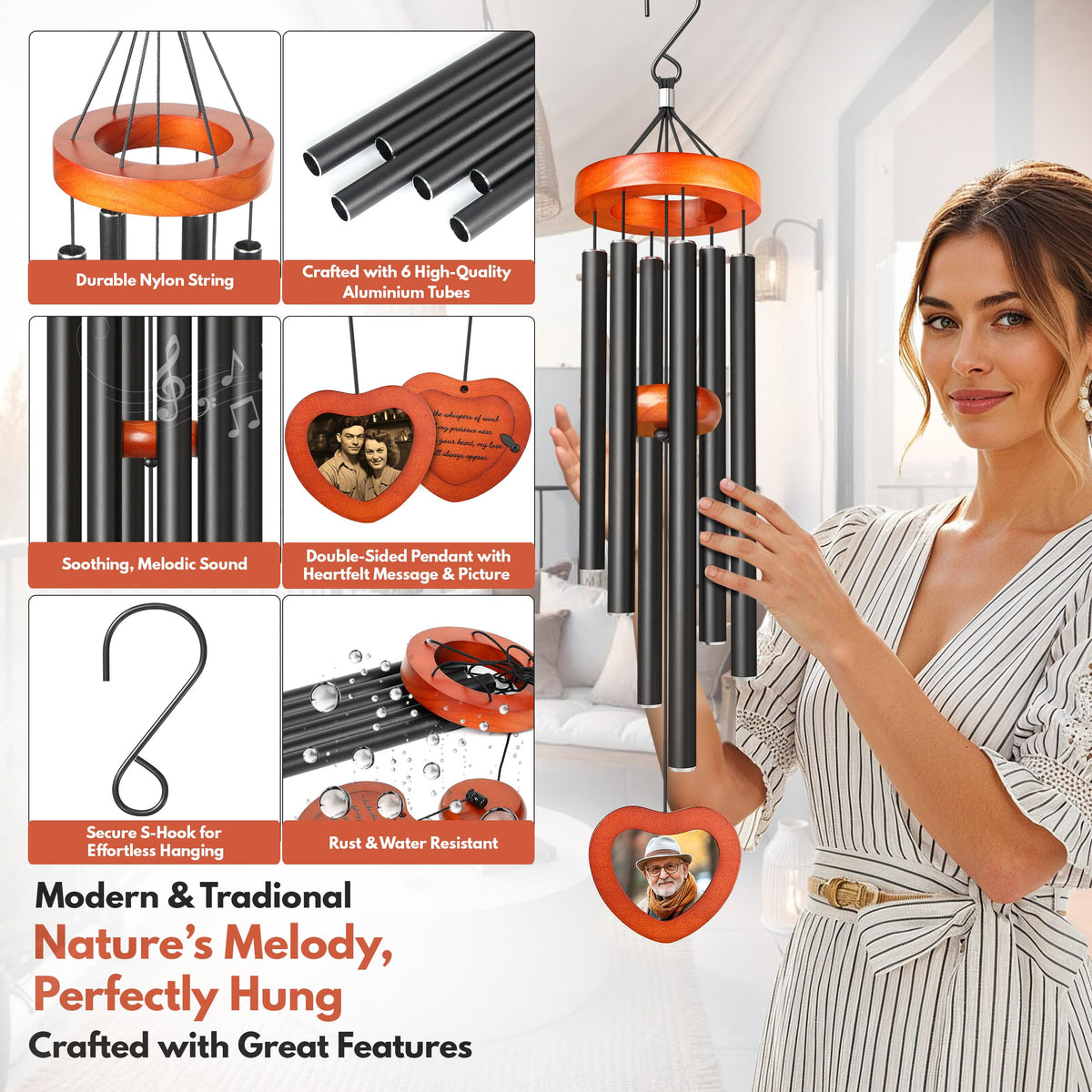 Personalized Memorial Wind Chimes (Black - Picture)