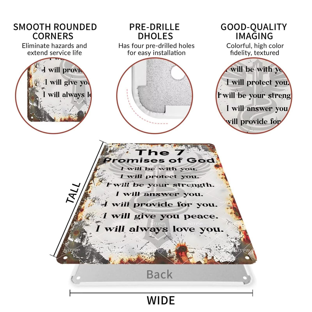 The 7 Promises of God Metal Sign Wall Decor Prayer Metal Sign (The 7 Promises of God / 12x16 Inch)