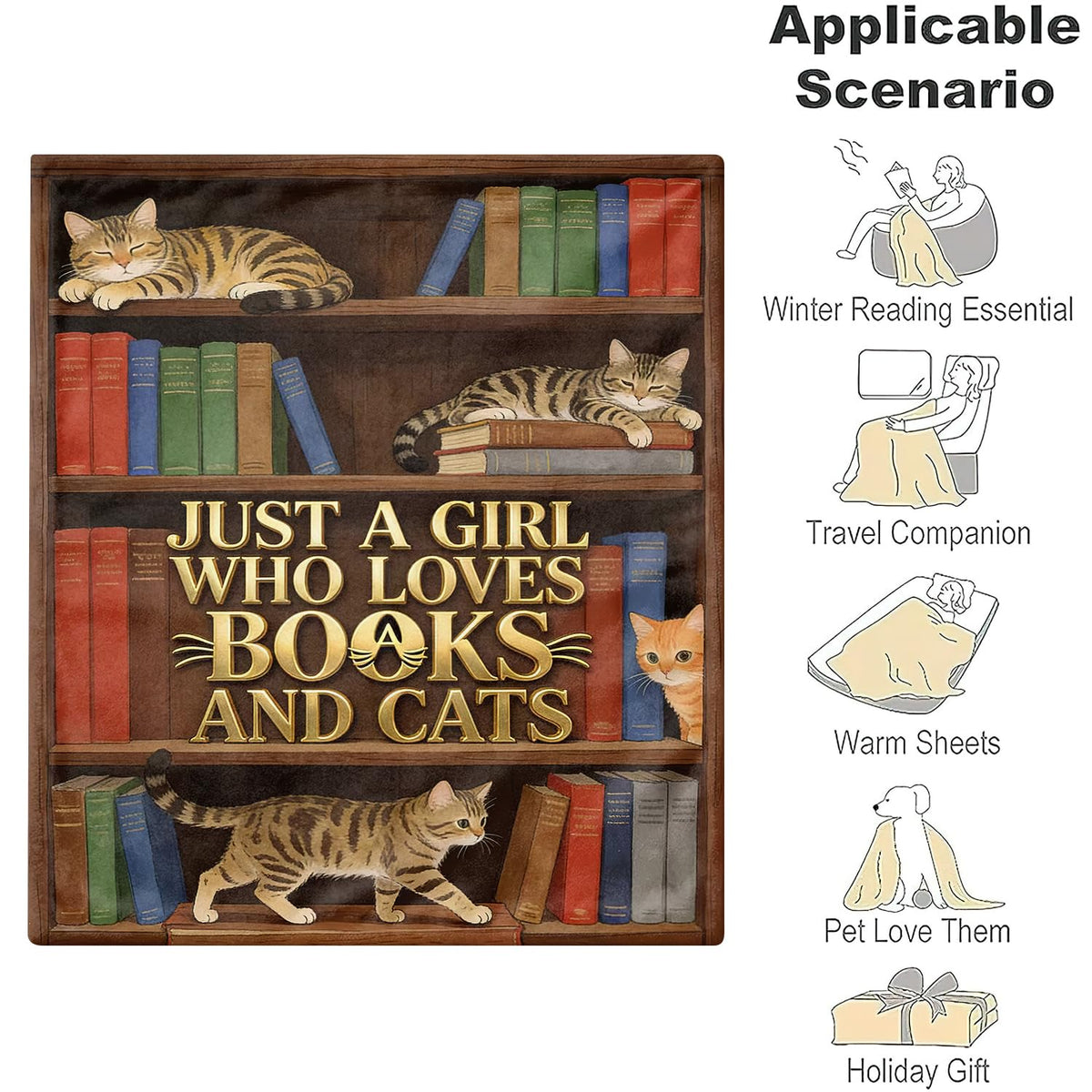 Books Cats Throw Blanket Vintage Soft Cozy Plush Flannel Blanket 30"X40" (Books and Cats / 30"X40")