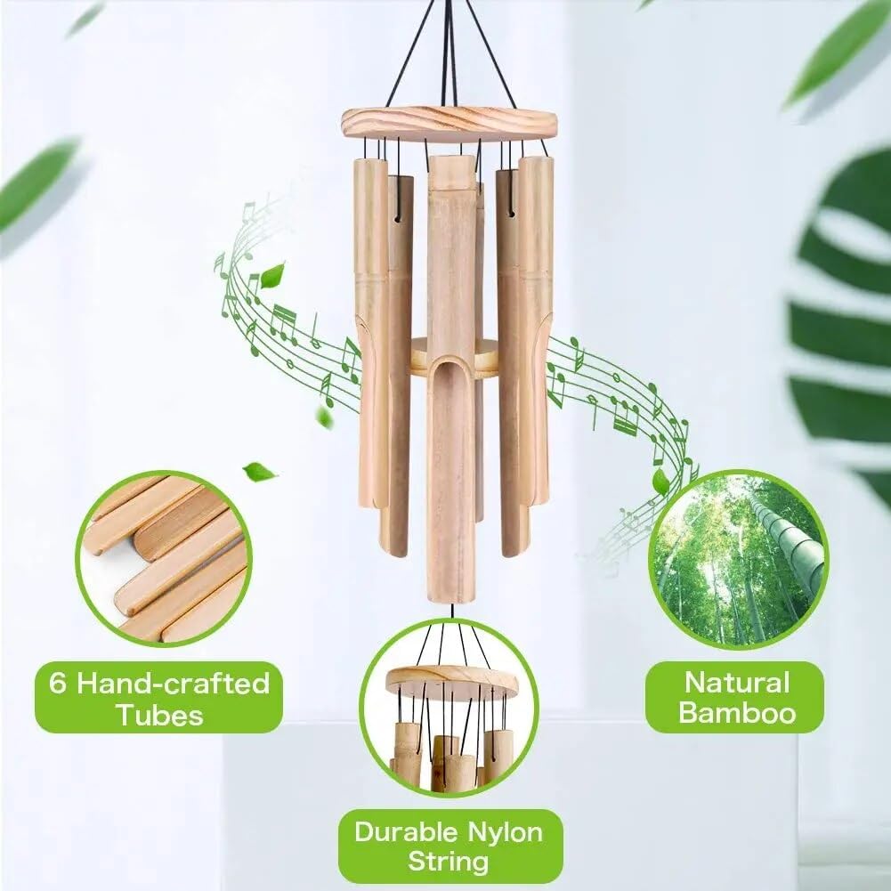 Classic Bamboo Wind Chimes Natural Decor Music Soothing Wind Bell Hanger Wind Chime Tubes Home Outdoor Decor Gift for Friends and Families (Dark Color)