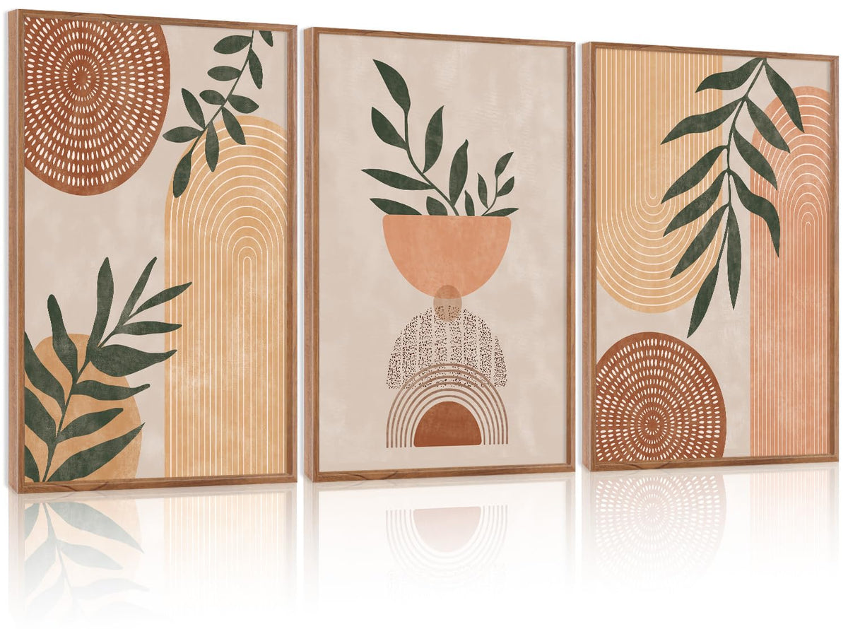 Boho Geometric Framed Canvas Wall Art Set Of 3 (Boho wall art)