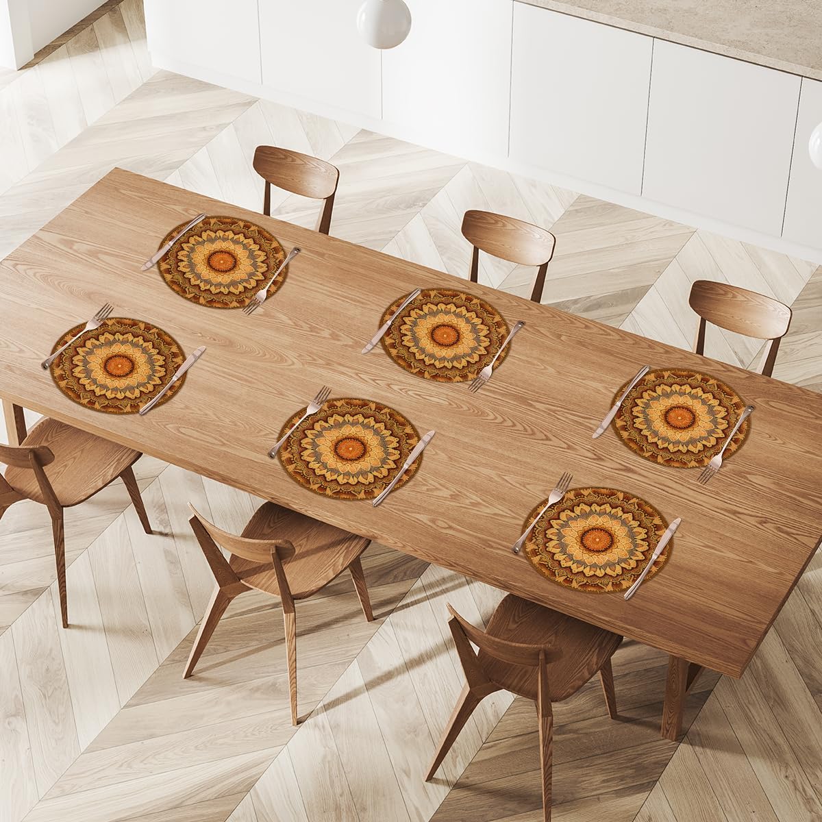 Mandala Woven Placemats Round Placemats Set of 4 Festival Party (A 011 / 4 pieces)